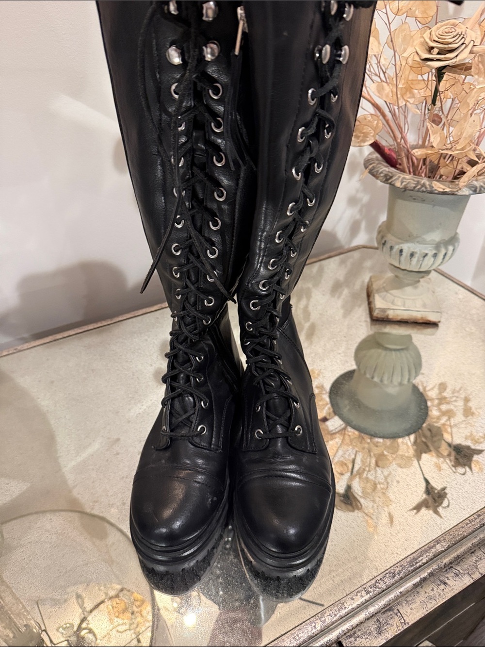 Circus by Sam Edelman Black Lace-Up Knee-High Combat Boots